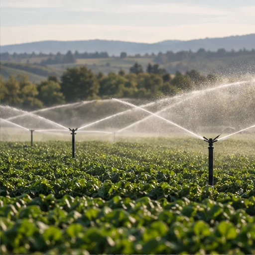 Irrigation sprinklers in a field